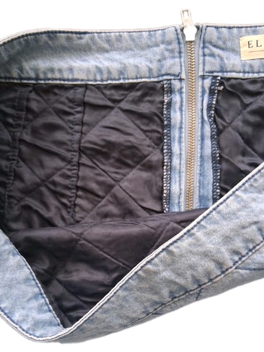 Eloquii Denim Skirt Sz 22 Knee Lgth MedWash Diamond Pattern W/Zipper & Lined - Picture 5 of 8